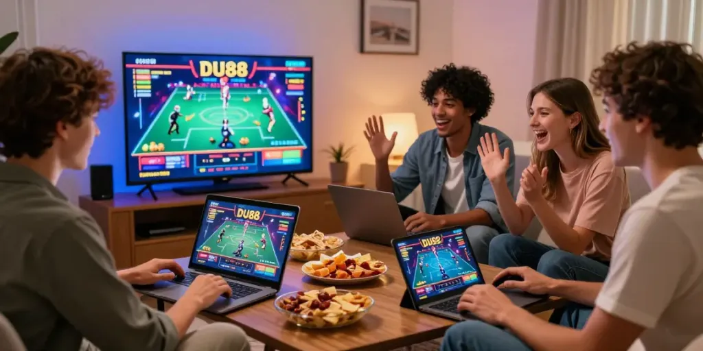 Friends enjoying an exciting game session at DU88 online casino platform.