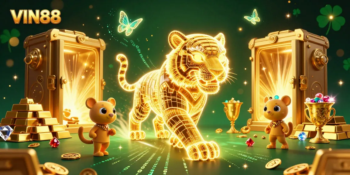 Experience the thrill at VIN88 with a dazzling digital casino scene featuring a golden tiger.
