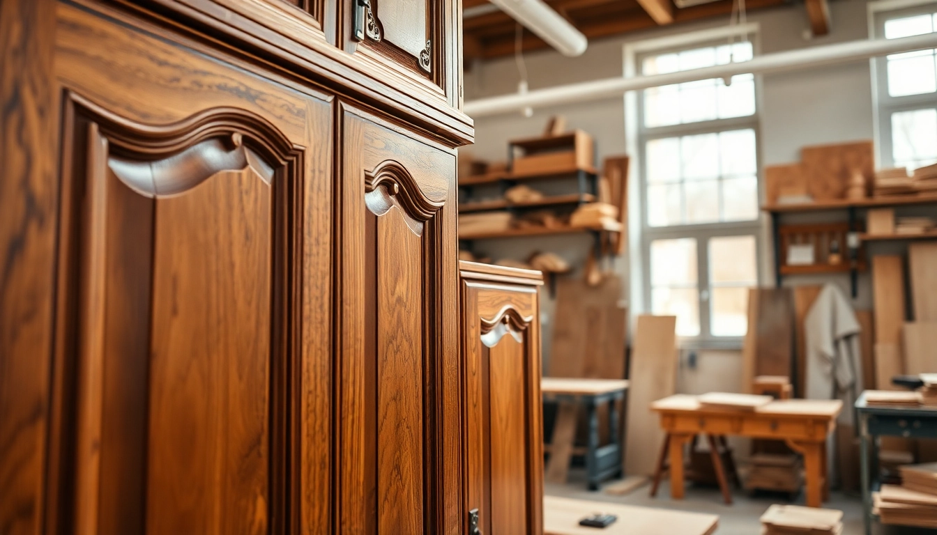 Showcased cabinetry in a professional design studio highlighting intricate craftsmanship.