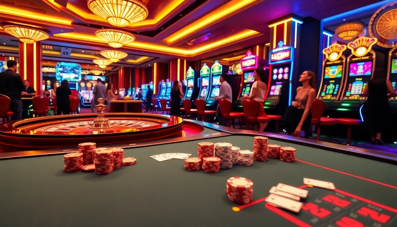 Experience thrilling gameplay at LC88 with poker chips and vibrant casino visuals.
