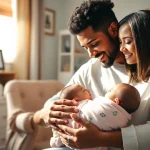 Family with new bornbaby sharing a warm moment in a cozy nursery, conveying love and connection.
