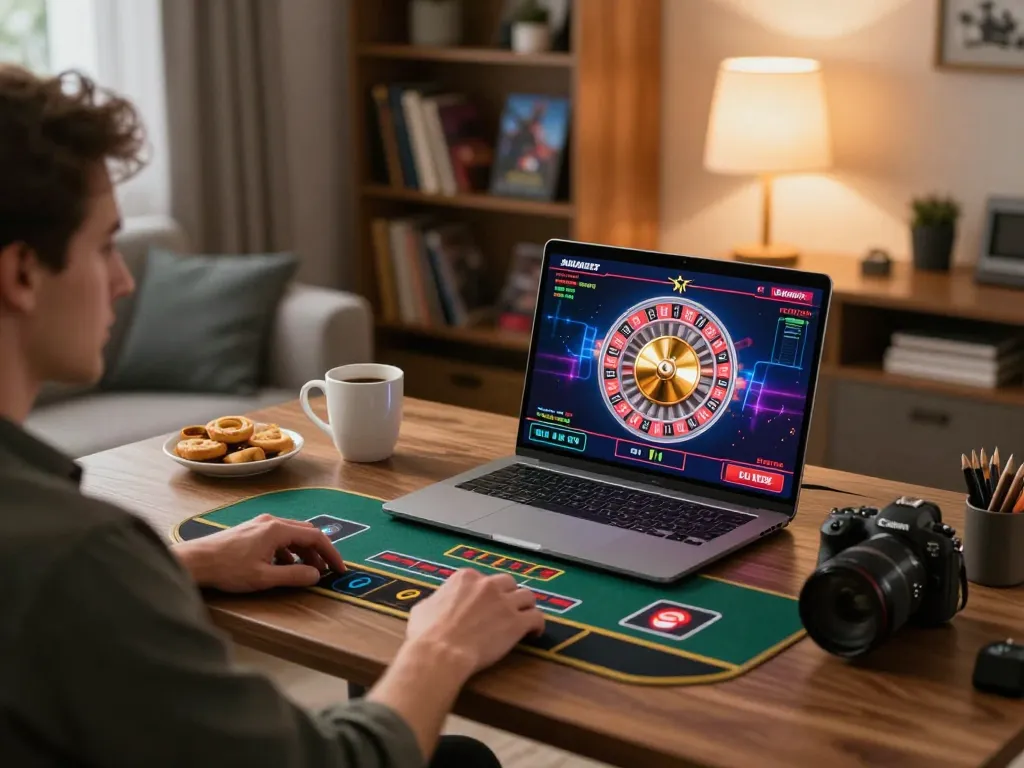 Engaging in a live dealer game on jili707, showcasing modern online gambling setup at home