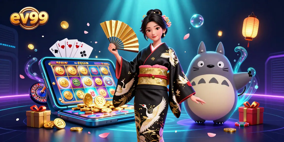 Win big with ev99's dynamic games in an enchanting casino-themed illustration.