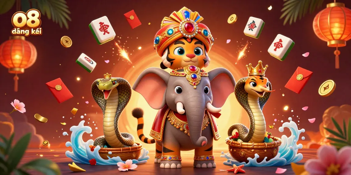 Engage in o8 đăng ký with a vibrant scene of a maharaja tiger, obstacles, and casino elements enhancing the gameplay.