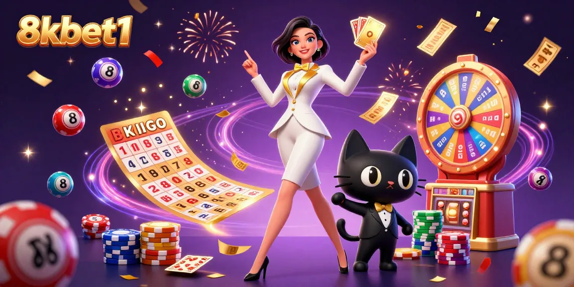 Experience thrilling gameplay at 8xbet1 with a glamorous scene of cards and casino elements.
