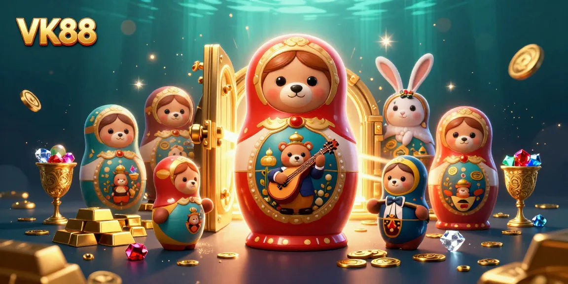 Win big with VK88 at a vibrant casino scene featuring enchanting characters and treasures.