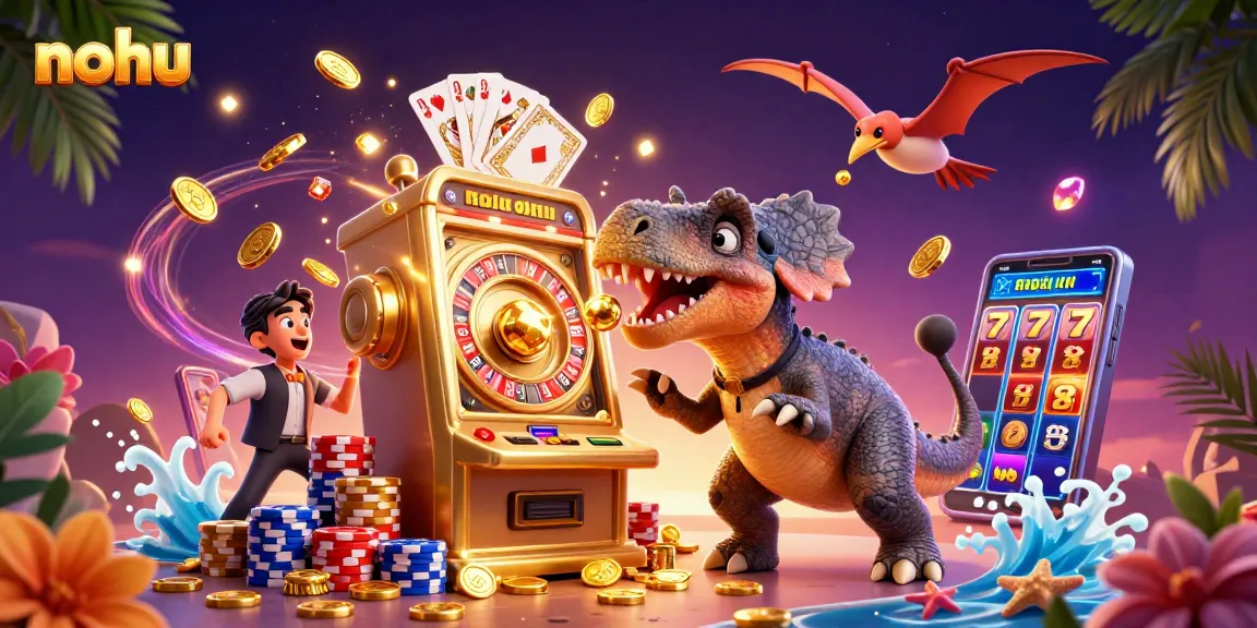 Nohu players enjoy exciting slots with vibrant 3D characters experiencing a jackpot.