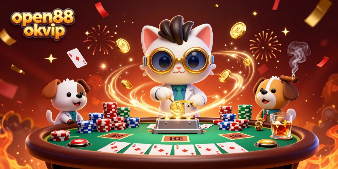 Experience the thrill of winning at open88 okvip with vibrant casino elements and animated characters.