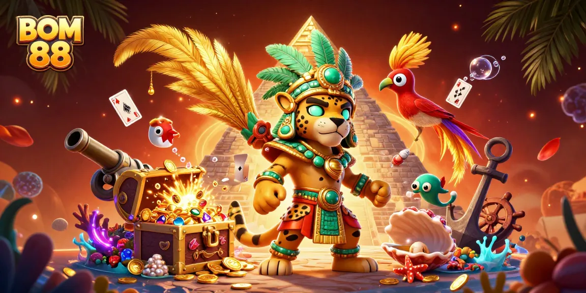 BOM 88 offers thrilling gameplay with a vibrant 3D casino scene featuring action-packed elements.