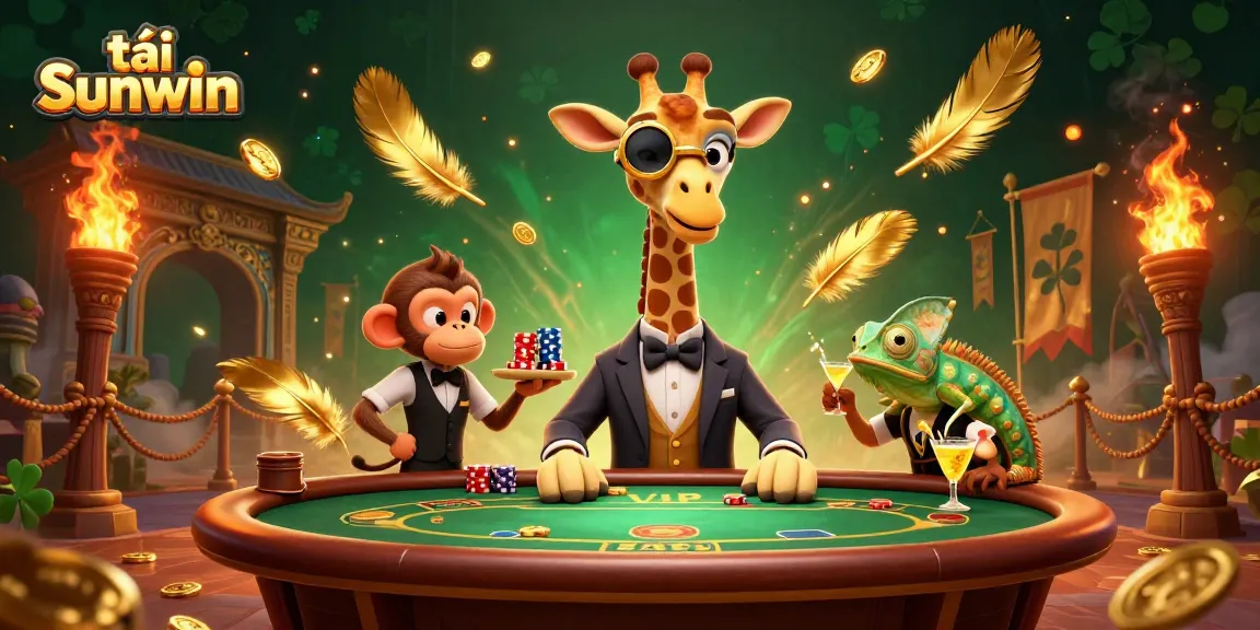 Experience the thrill of tải Sunwin with a vibrant 3D casino scene featuring a high-roller giraffe and lively elements.