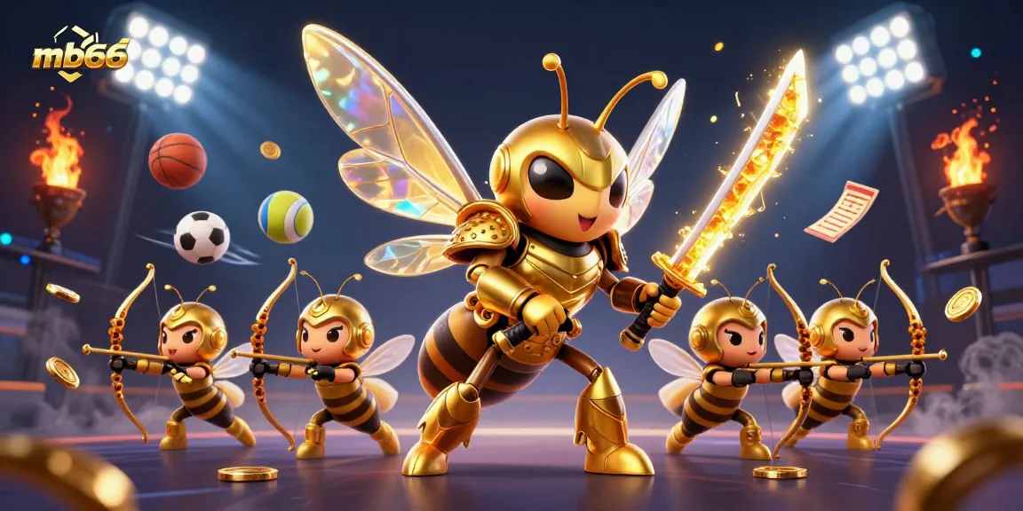 Engage with mb66's dynamic sports betting scene featuring a golden hornet warrior.