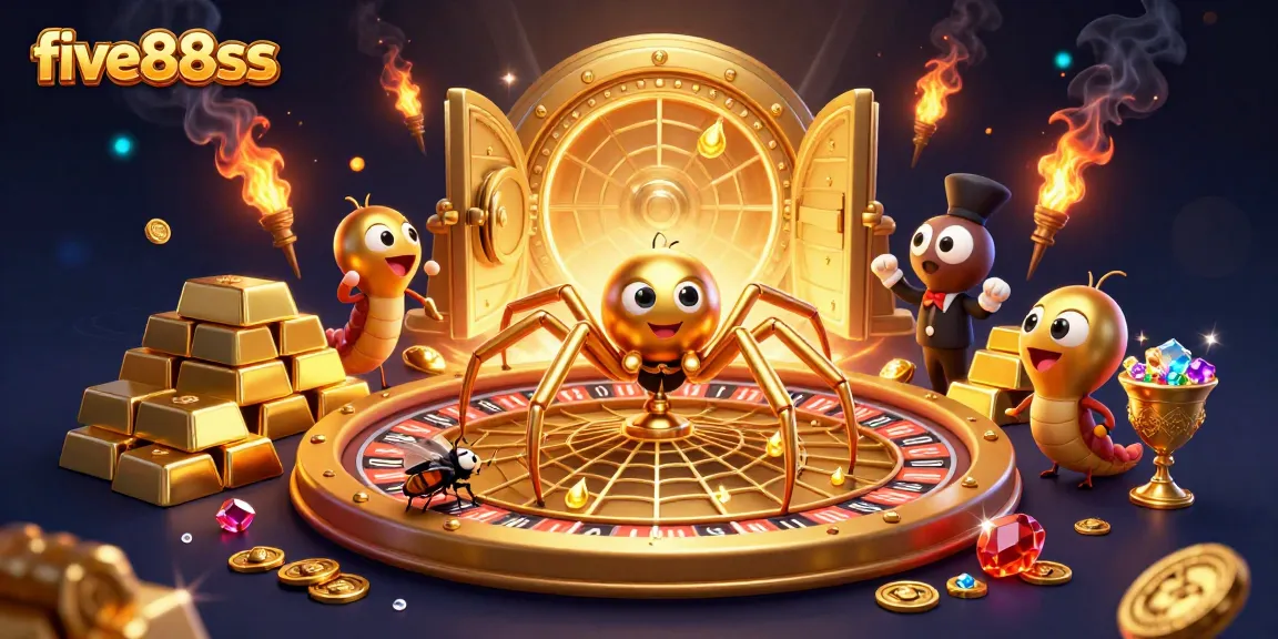 Spinning bets at five88sss: a dynamic roulette-themed 3D scene of a cartoon spider and croupier.