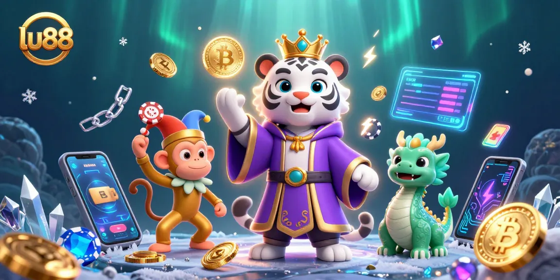 Play and win at Lu88 with dynamic casino elements in an exciting 3D illustration.