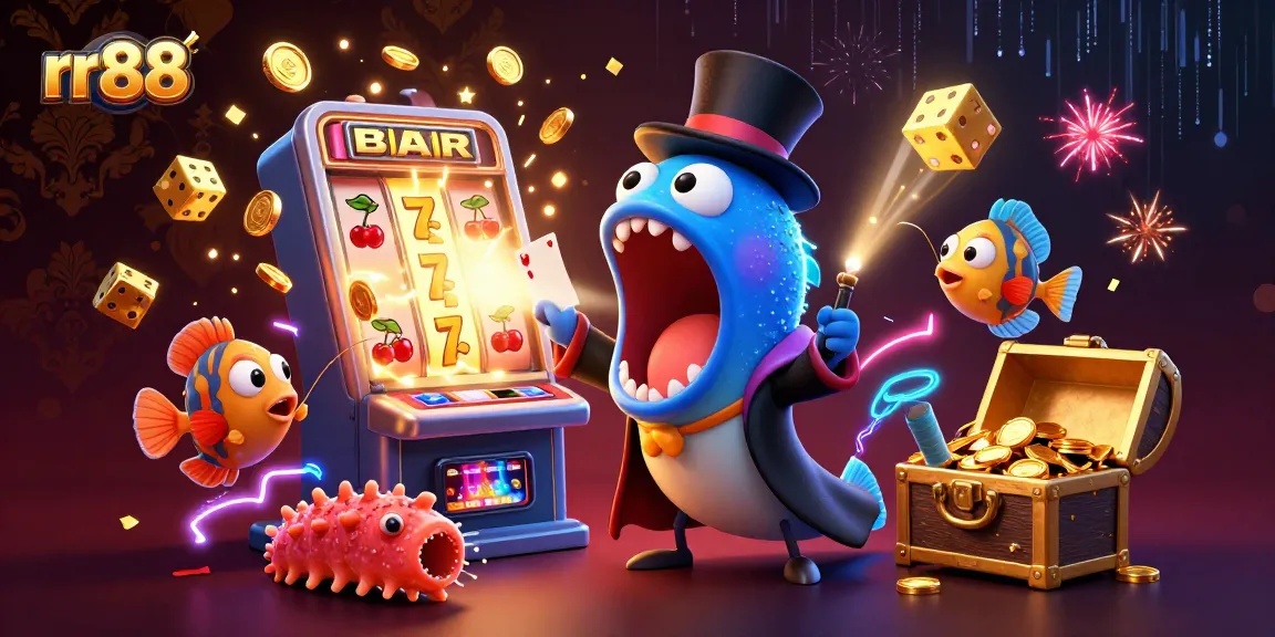 Engage with rr88 as a deep-sea eel performs magic tricks in this vibrant casino scene.