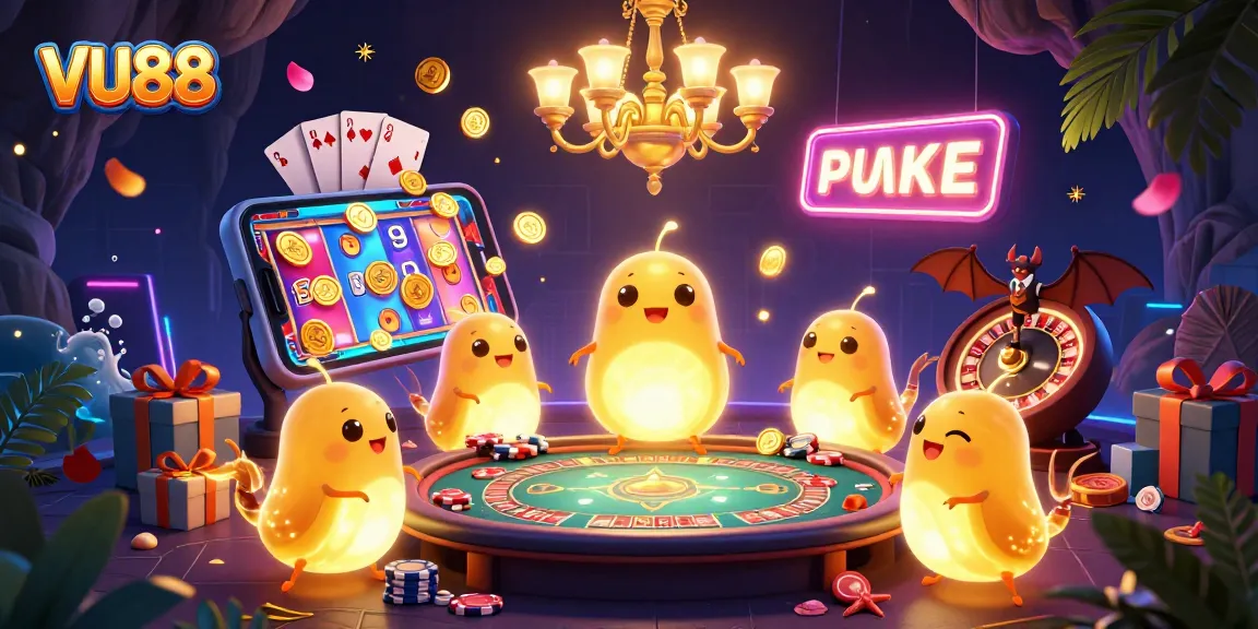 Experience the excitement of VU88 with vibrant glowworms in a dynamic cave casino scene.