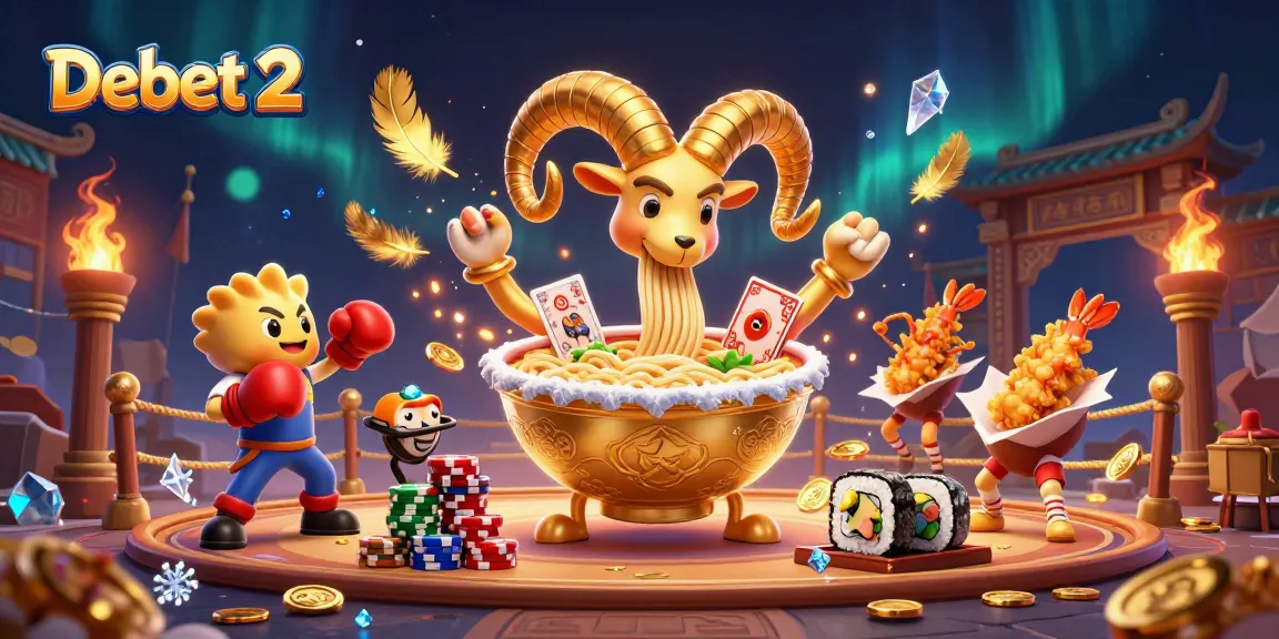 Engage in thrilling gaming action at Debet 2 with a vibrant 3D casino illustration featuring dynamic characters and gameplay.