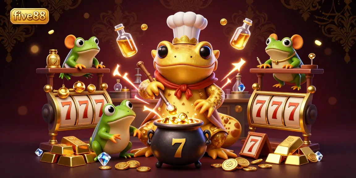 Experience five88's excitement with golden salamander alchemist and vibrant slot reels in a captivating 3D art.