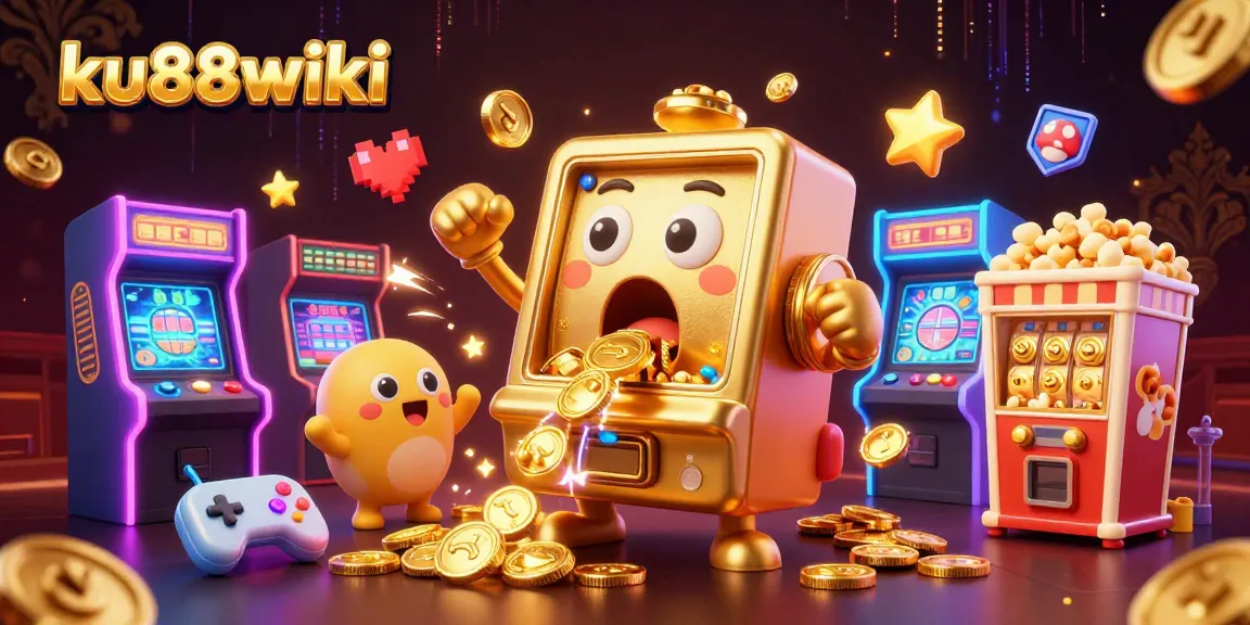 Celebrate big wins with ku88wiki's colorful 3D casino illustration showcasing a joyful slot machine jackpot.