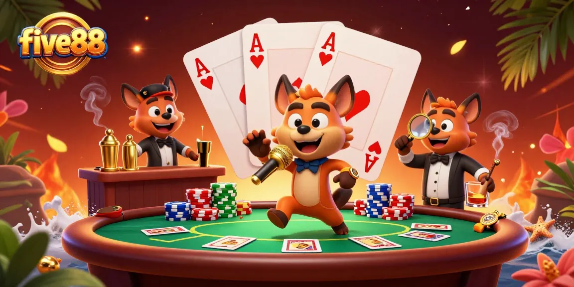 Experience the vibrant world of five88 with cartoon hyenas in a lively casino setting.