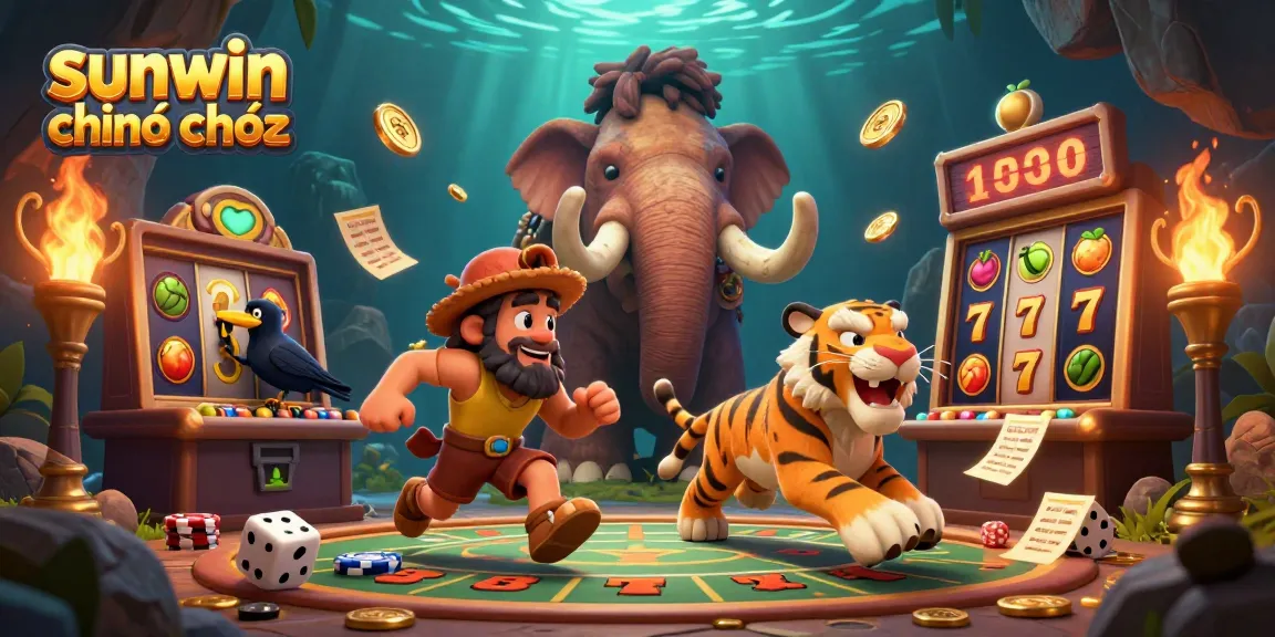 Experience sunwin chính chủ at a vibrant prehistoric casino with lively gaming elements.