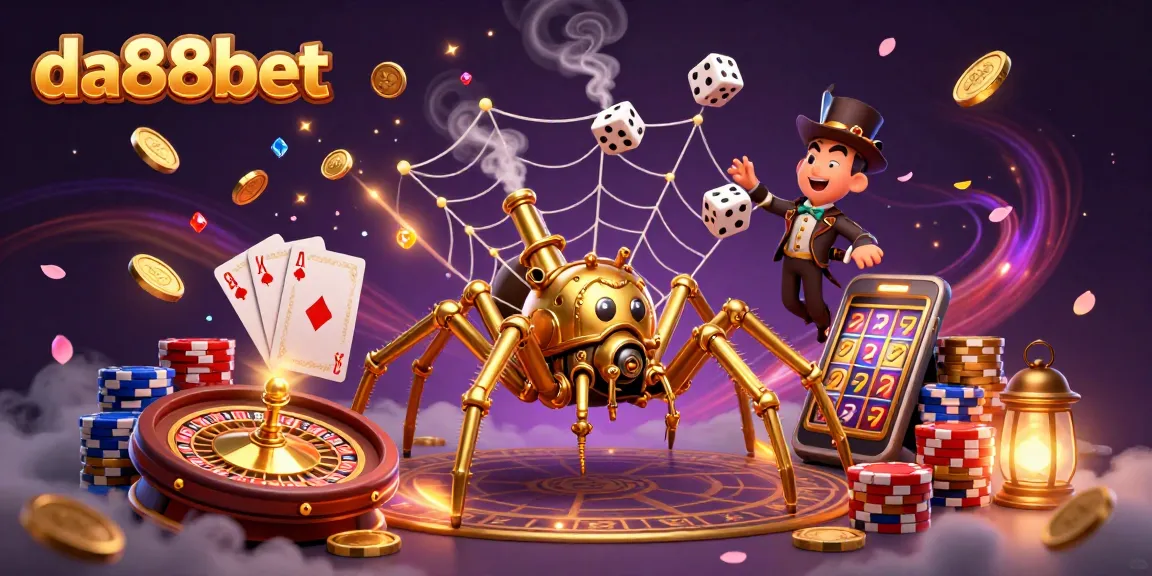 Experience thrilling moments with da88bet's golden spider and Victorian fly in a magical casino scene.