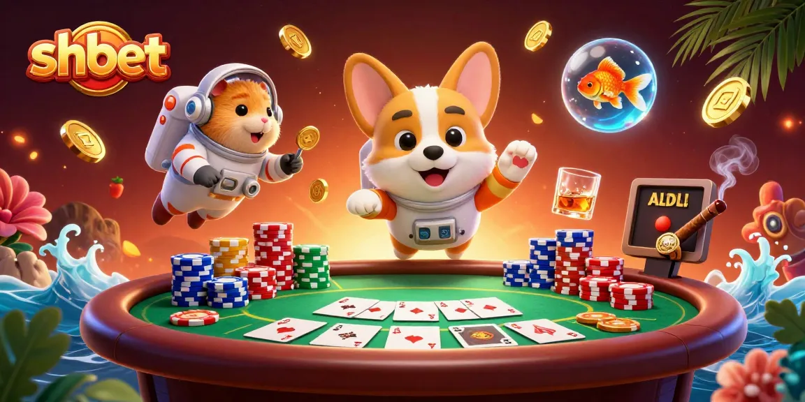 Experience the thrilling gaming atmosphere at shbet with floating poker chips and a dynamic casino scene