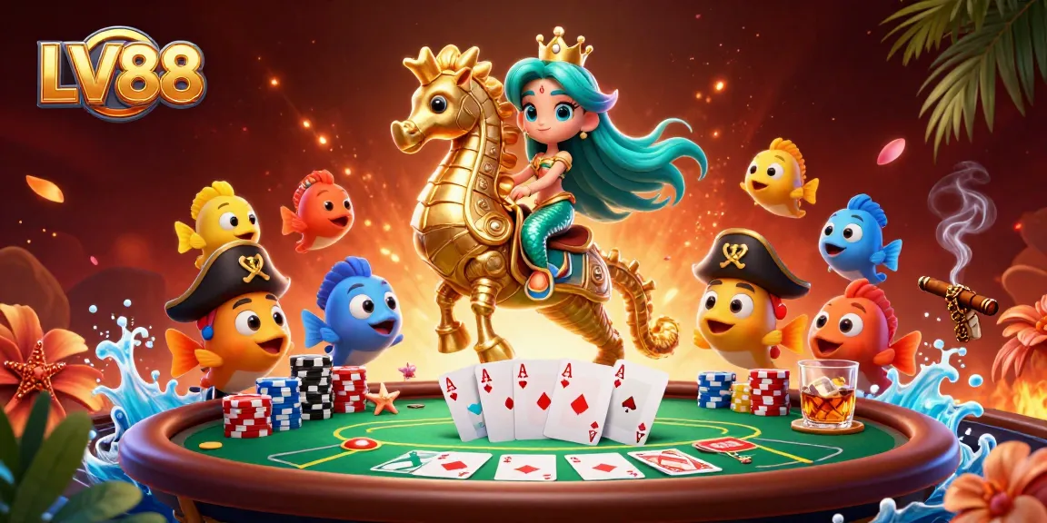 Join the excitement at LV88 with vibrant characters and dynamic poker action in this stunning illustration.