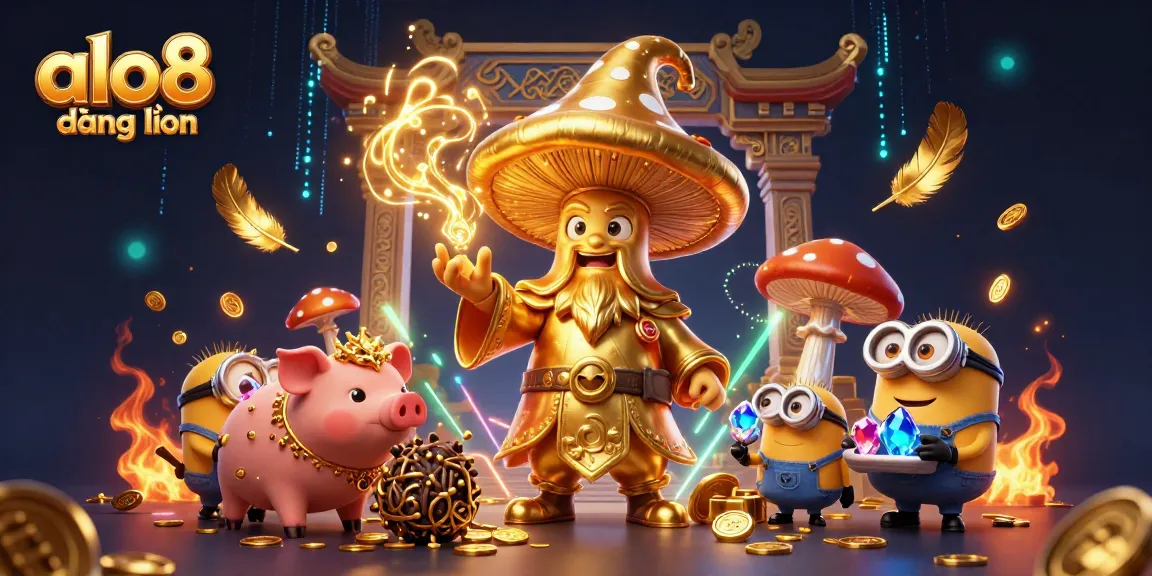 Engage in thrilling gaming with alo8 đăng nhập featuring a magical scene of a gold wizard and treasures.